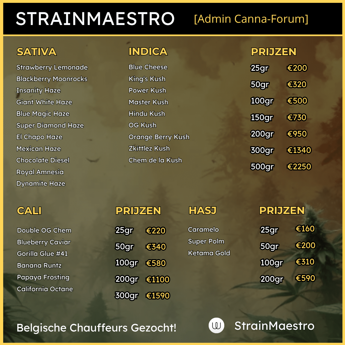strainmaestro menu